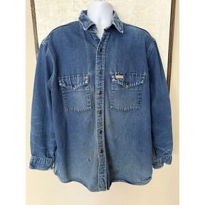 Carhartt Vintage Denim Medium Wash Black Pearl Snap Shirt Mens Large  Heavy Duty